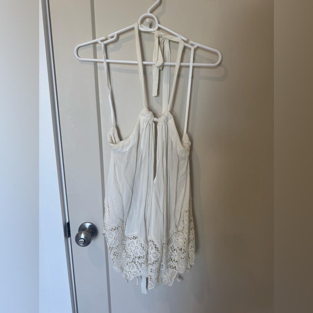 Free People Cream Halter Top with Lace Detail